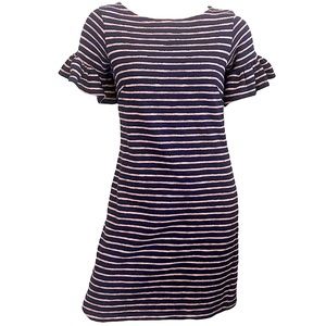 NWOT Sail to Sable Navy Pink Candy Stripe French Terry Knot Ruffle Sleeve Mini